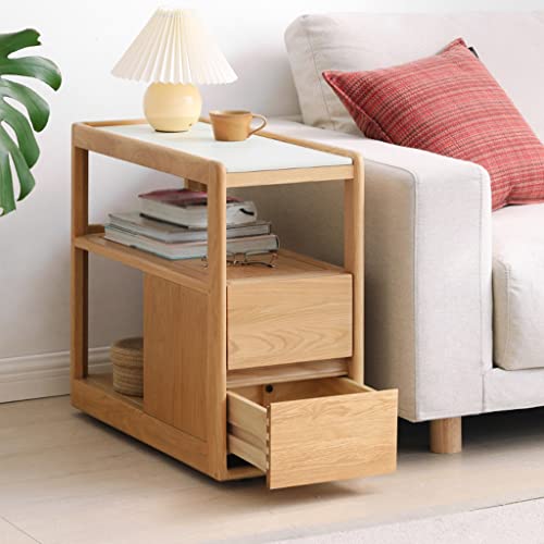 Coffeetable Wooden Sofa Side Cabinet Home Slate Side Table Living Room Corner Movable Narrow Side Table Bedroom Bedside Table Coffee Tables for Living Room(B)