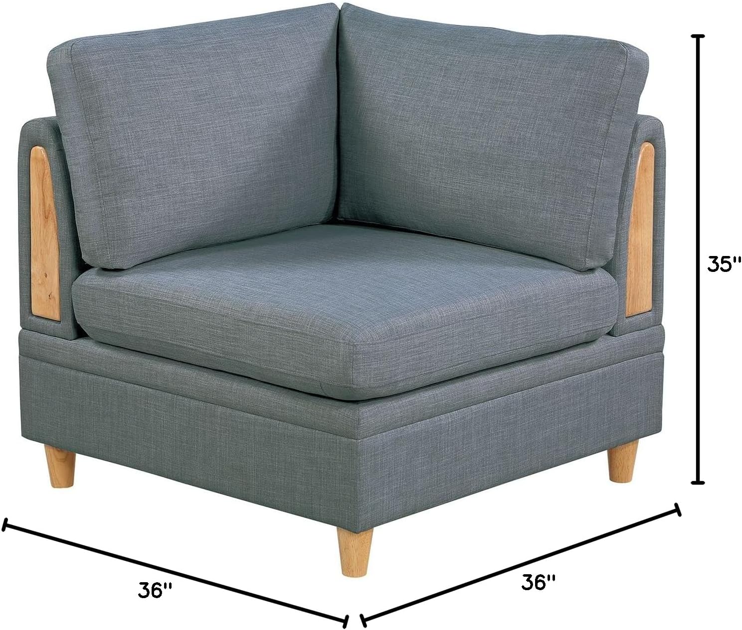 Living Room Furniture Corner Wedge Steel Color Dorris Fabric 1pc Cushion Wedge Sofa Wooden Legs