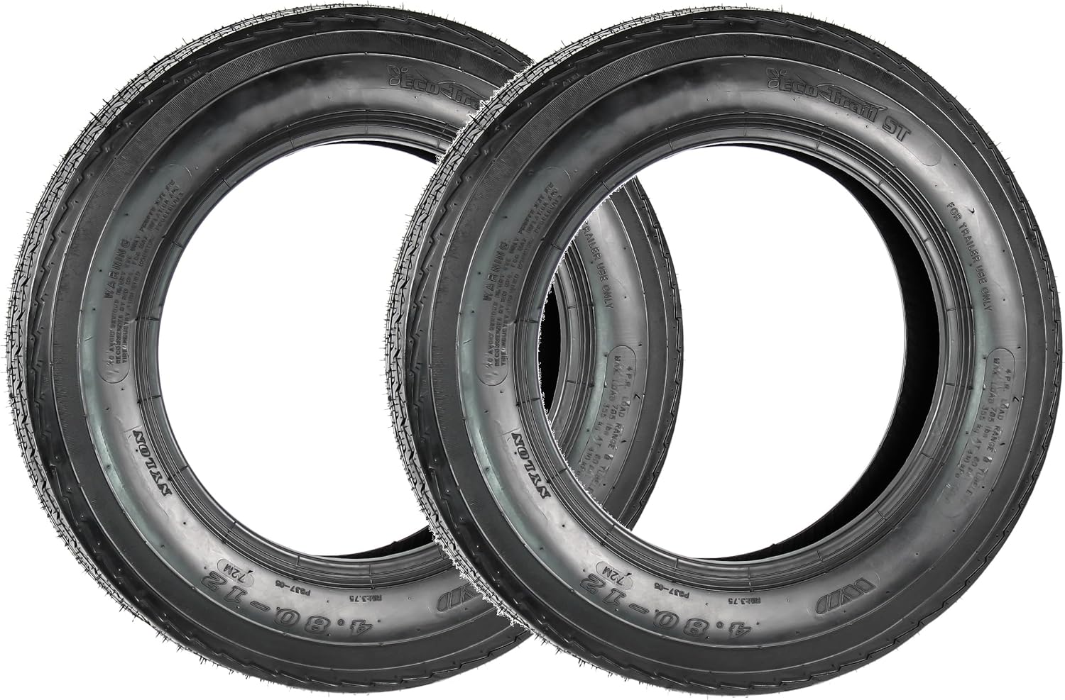 eCustomrim 2-Pack Trailer Tire 480-12 4.80-12 Load Range B 4 Ply - 2 Year Warranty