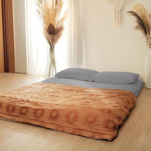 Japanese Futon Floor Full Mattress, Medium Futon Mattress for Adults, Shikibuton, Foldable & Portable Bed with Premium Cotton Cover, Grey