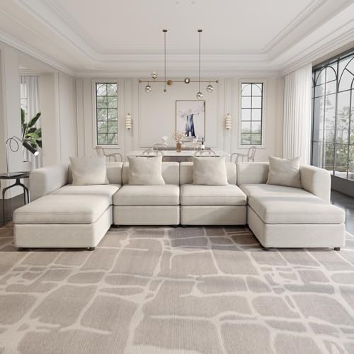 Velvet Sectional Sofa, Modern Oversized Loveseat Sofa with 2 Pillows, Convertible Sofa with Cushions, 2-Seat Sofa for Living Room, Apartment, Home (Blue, 5 Seat (No Ottoman))