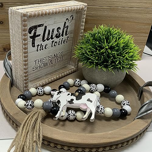 Boho Farmhouse Wooden Framed Bathroom Decor Signs, Funny Restroom Decorative Plaque Small Cute, Toilet Rules Shelf Decoration (Put the Lid Down the Dog Has A Drinking Problem)