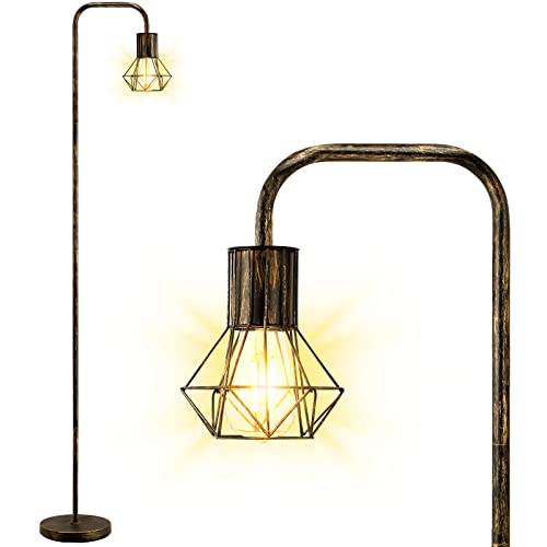 Industrial Floor Lamp, Standing Lamp, Farmhouse Tree Floor Lamp with 3pcs 6W Edison Bulbs, Free Adjustable Cage Heads, Independent Control, Floor Lamp for Living Room, Bedroom, Office, Rustic Home