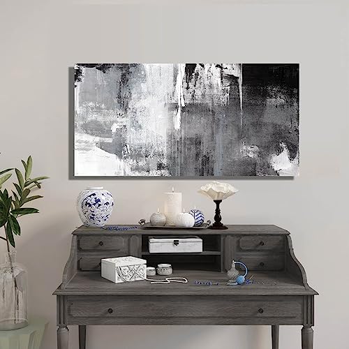 Kureful Black Abstract Wall Art Decor Grunge Room Decor Art Grey Canvas Wall Decoration 20