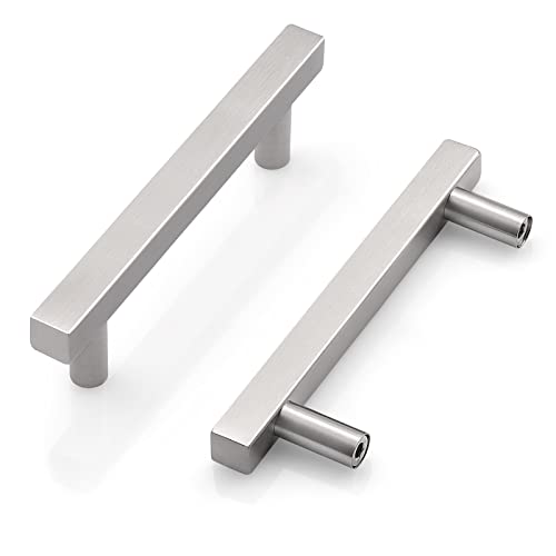 Probrico 100 Pack Cabinet Handles Stainless Steel 4 inch (102mm) Hole Centers Square T Bar Kitchen Cabinet Handles Drawer Pulls for Kitchen Furniture Hardware