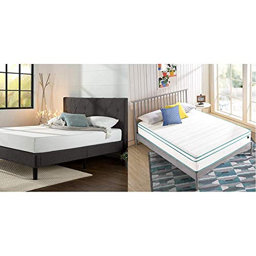 Zinus Shalini Upholstered Platform Bed Frame 10 Inch Memory Foam Spring Hybrid Mattress