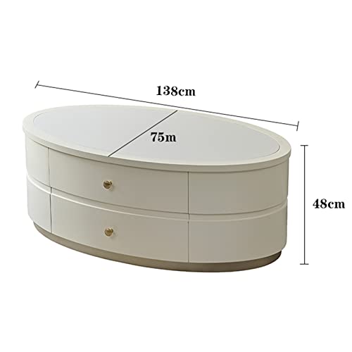 Tea Table for Living Room Modern Coffee Table with Unique Table Top and Stable Base, Oval Sofa Table Center Table with 2 Large Drawers for Living Room and Office Coffee Table (Color : Brass, Size :