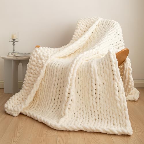 Chunky Knit Blanket Luxury Cozy Chenille Throws - Warm Soft Handmade Knitted Throw Blankets for Couch,Bed,Sofa,Boho Home Decor(51