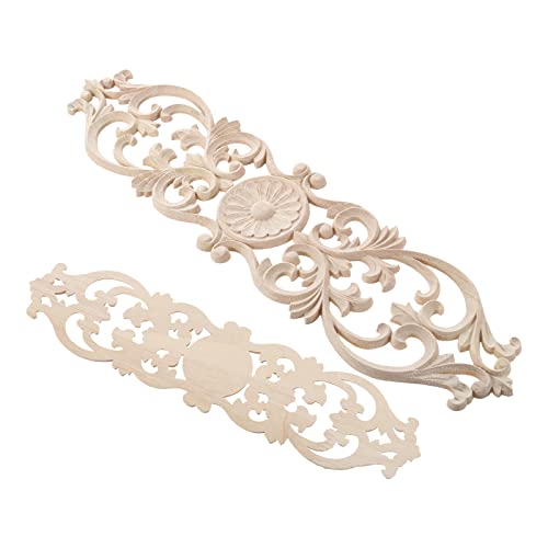 MUXSAM Wood Onlays Appliques, Long Wooden Carved Overlays Furniture Center Carvings Decals for Cabinet Closet Door Wall Dresser DIY Crafts Project(2-Pack, 30x7cm/11.9