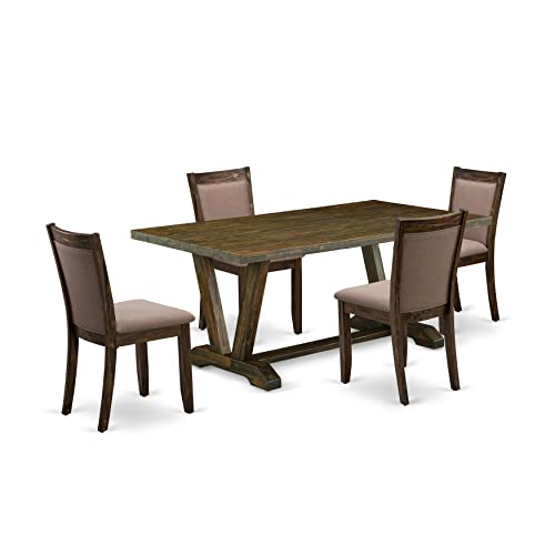East West Furniture V-Style 5 Piece Modern Dining Set Includes a Rectangle Wooden Table with V-Legs and 4 Coffee Linen Fabric Upholstered Chairs, 40x72 Inch, V797MZ748-5