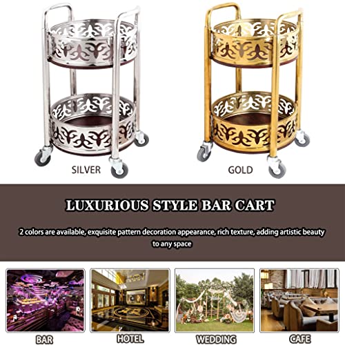 Bar Cart with Wheels High-end Restaurant Luxury Style Serving Cart,Portable Mobile Double Armrest Drink Cart,Banquet Service Equipment (Color: Gold,Size: 80 * 40cm)