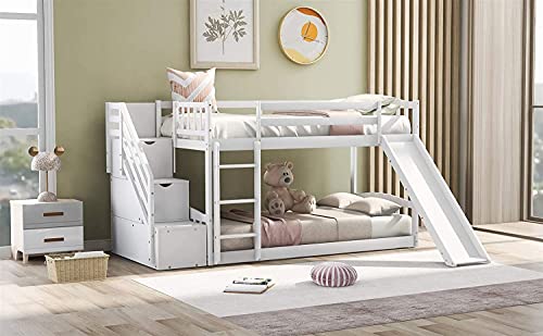 Perfect Design Children's Rooms, Worthy for Bedrooms, Without Box Springs, Teenagers, Bunk Beds for Children, with Stairs, Treble Similitude Room with Two Drawers and Slides Save Space