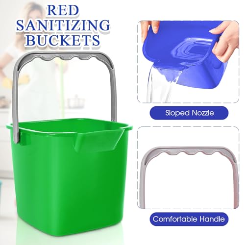 Irenare 8 Pcs Sanitizing Bucket 3 Quart Cleaning Bucket Small Detergent Square Bucket, Spout and Handle Plastic Utility Cleaning Pail for Kitchen School Home Offices Commercial Use (Colorful)