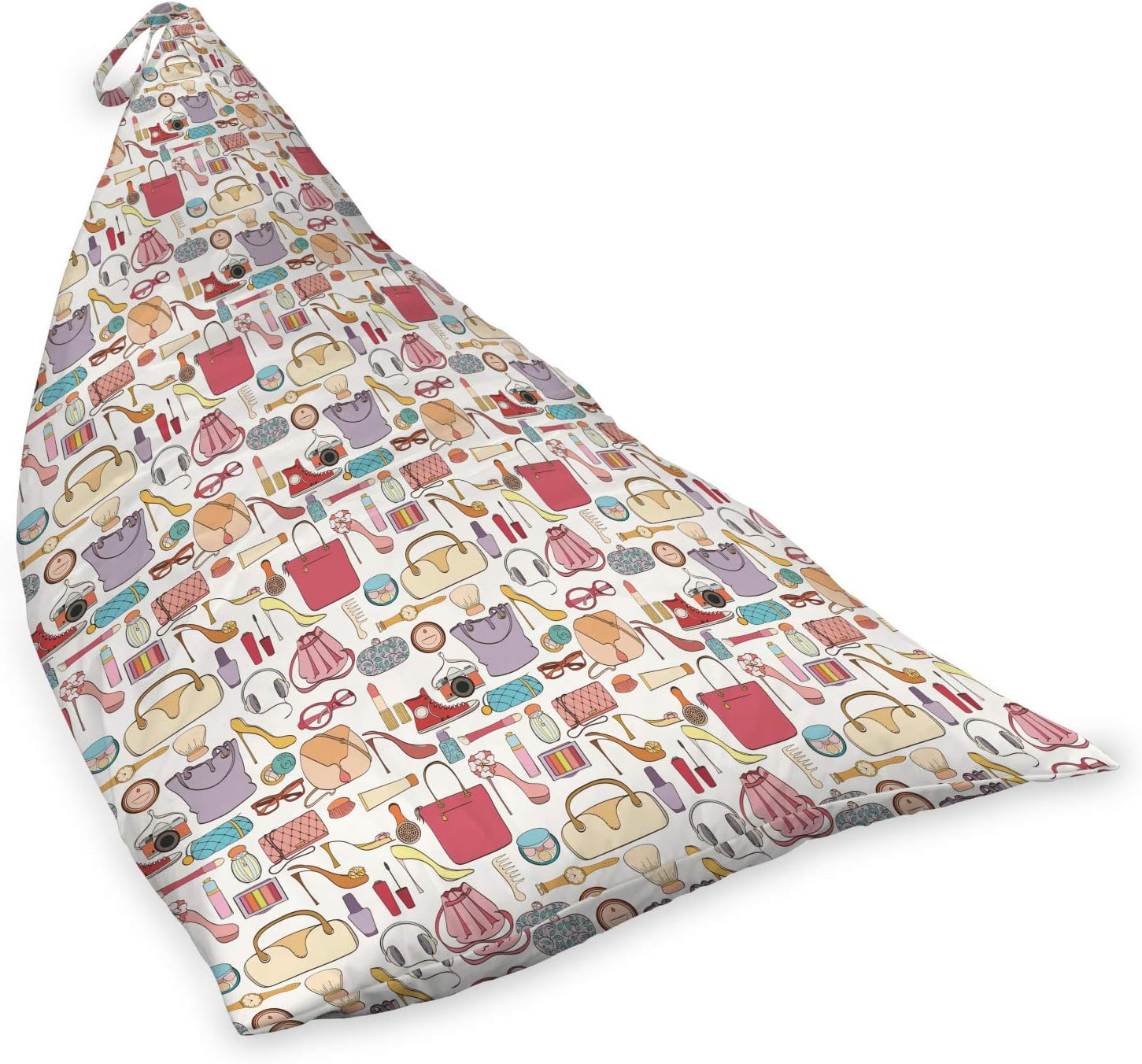 Ambesonne Fashion Lounger Chair Bag, Concept of Scattered Women Cosmetics and Accessories Bags Shoes Make up Camera, High Capacity Storage with Handle Container, Lounger Size, Multicolor