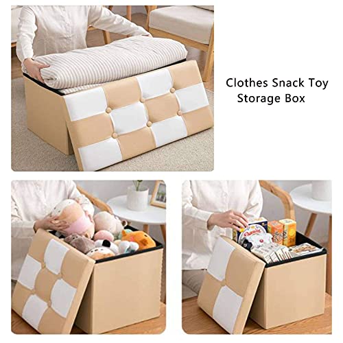 Folding Ottoman, Storage Box Space-Saving Footrest Faux Leather Footstool Seat Shoe Bench Suitable for Living Room Bedroom Hallway-76x38x38cm(30x15x15inch)-Purple