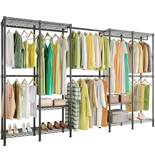 H5 Pro Heavy Duty Garment Rack, Freestanding Clothes Rack, Wardrobe Closet for Hanging Clothes, Portable Closet Organizer with Expandable Hanger Rods, (97.7-115.4