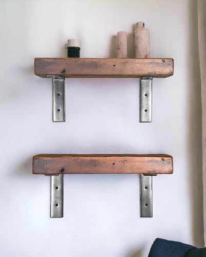 Urban Timber Rustic Reclaimed Wood Wall Mounted Shelf, Storage Ledges with Sturdy Metal Brackets for Home Bathroom, Bedroom, Office, Rustic Brown (36 Inch, 2, Pc Set)