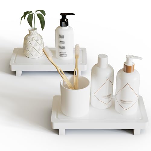 ZGO Small Bathroom Counter Tray Set of 2, Bathroom Decor and Accessories, Wooden Tray Soap Holder for Bathroom, Vanity Tray House Decorative Tray, Kitchen Counter Decor Coffee Bar Accessories, Brown