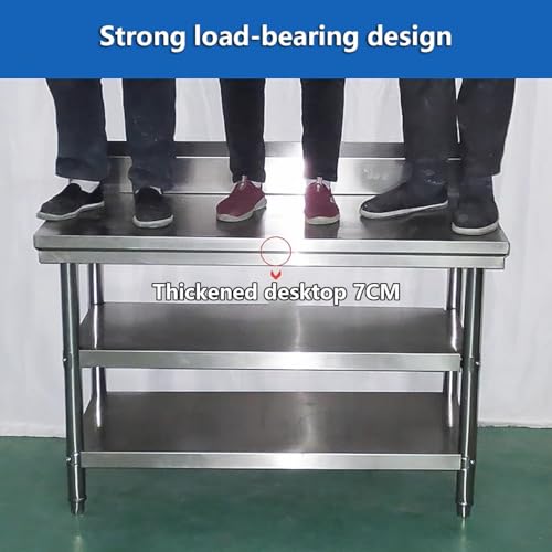 Stainless Steel Table with Backsplash,Stainless Steel Prep Worktable,Commercial Kitchen Work Table,Strong Load-Bearing Capacity, Large Capacity, Easy Installation.