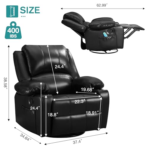 Massage Recliner Chair for Adults Home Theater Seating Seats with 8Point Massage and Heat, Oversized Faux Leather Recliner Chair for Living Room Double Recliner with Storage,Cup holder