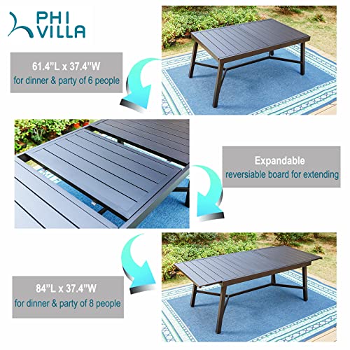 PHI VILLA 9 Pieces Patio Dining Set for 8, High Back Folding Sling Chairs Navy and E-coating Expandable Rectangular Metal Table, Outdoor Dining Table and Chairs Furniture for Porch Backyard