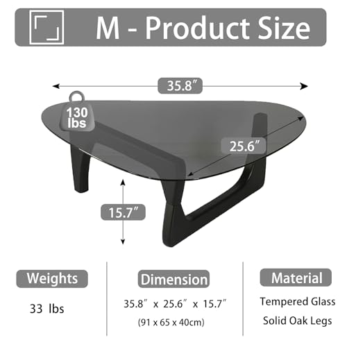 Glass Coffee Table, Mid Century Modern Coffee Table Center Table for Living Room Oval Small Triangle Coffee Tables for Small Spaces Abstract Curved Coffee Table with Solid Wood Base