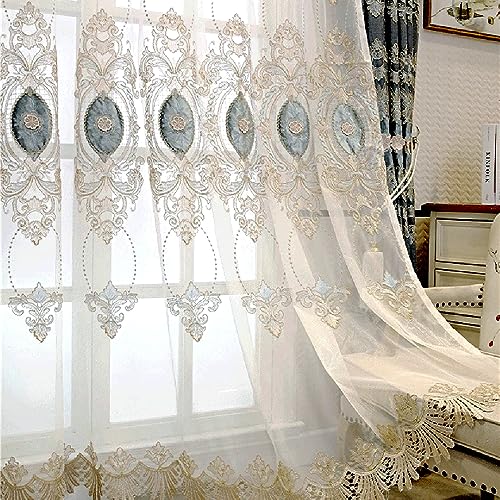 Amidoudou 1 Pair European Luxury Embroidered Curtains for Living Room Bedroom (Gray Cloth Curtains,39x84 Inch)