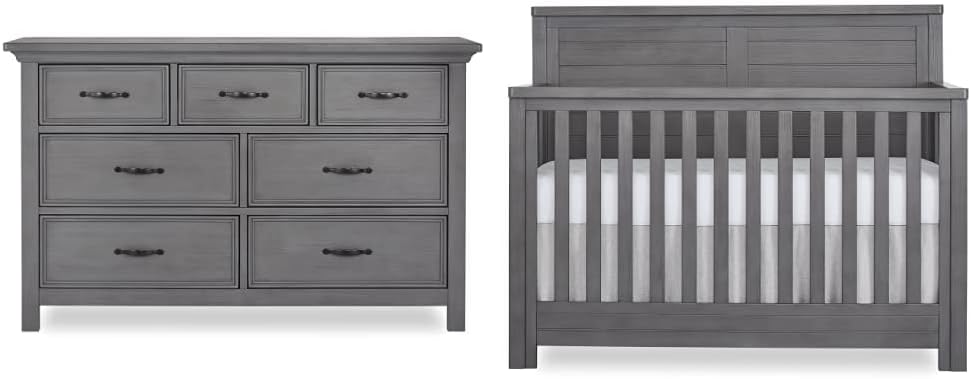 Evolur Belmar Double Dresser and 5-in-1 Convertible Crib Bundle in Rustic Grey