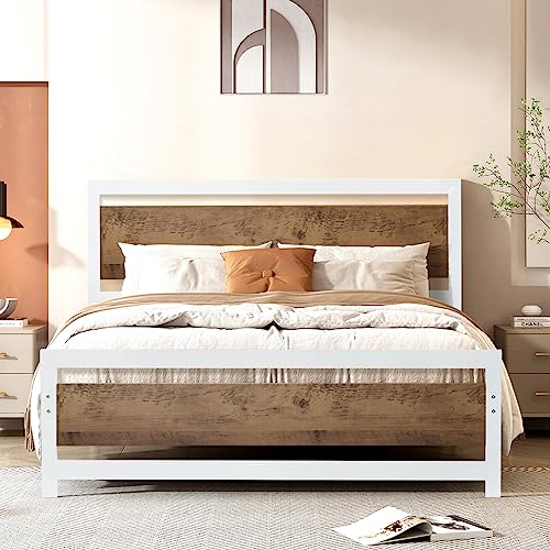 Full Size Metal Platform Bed Frame with Black Wooden Headboard and Footboard, Heavy Duty Metal Slats Support, No Box Spring Needed, Mattress Foundation, Noise-Free, Easy Assembly, All Black