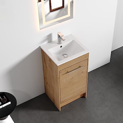 Dowell Oak Natural Bathroom Vanity with Ceramic Sink Combo, Modern Bathroom Cabinet with Soft-close Door, Freestanding Single Bathroom Vanity Set (36 Inch)