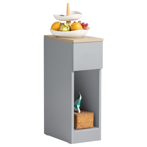 SoBuy Set of 2 Nightstand, Bedside Furniture, Beside Table End Table, Narrow Storage Cabinet with Storage Drawer and Open Compartment, White & Natural FBT111-WNX2