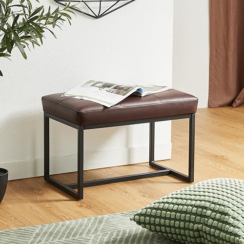 glitzhome Ottoman Bench Pack of 2, Modern PU Leather Vanity Stools Chairs with Metal Frame, Makeup Stool Padded Foot Rest Stool for Living Room Vanity, Entryway, Bathroom,Light Brown