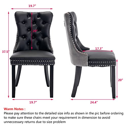 Setawix Color Contrast Dining Chairs Set of 2,PU Leather Velvet Upholstered Kitchen Room Accent Chairs,2PC Button Tufted Dinner Chairs with Nailhead Trims for Living Room,Bar (White+Pink)