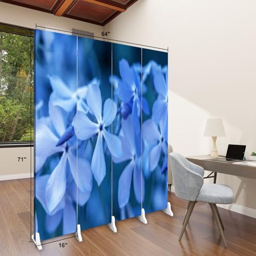 Wood Screen Room Divider Forget me blue blossoms Folding Screen Canvas Privacy Partition Panels Dual-Sided Wall Divider Indoor Display Shelves 6 panels