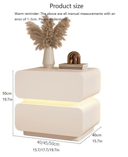 Nightstand with LED Lights, Bedside Table with Drawers, Side Table with 2 Drawers, Dresser for Small Space, Modern End Side Table for Bedroom(Color:White,Size:50 * 40 * 50cm)