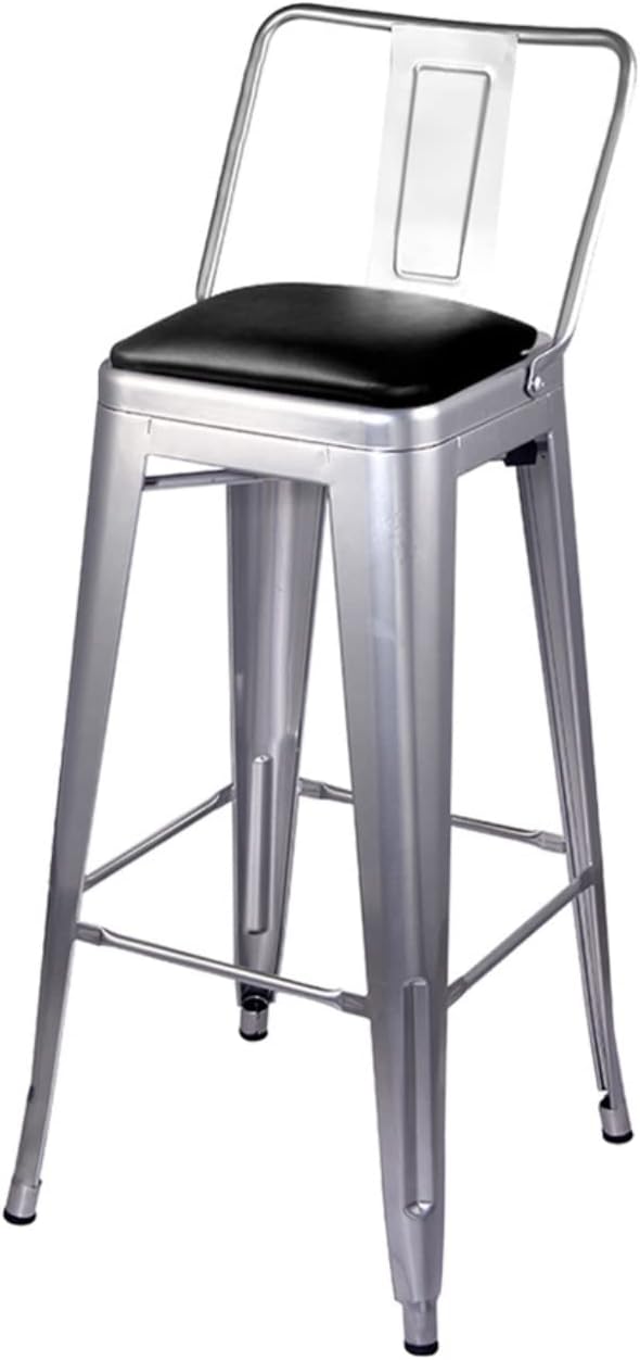 GIA 30-Inch Bar Height Middle Back Metal Stool with Vegan Leather, Silver, Set of 1