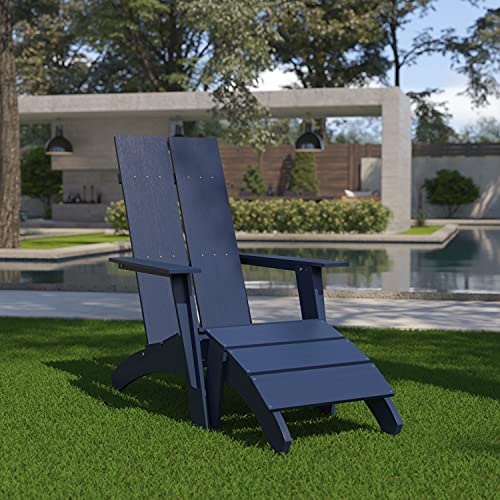 BizChair Commercial Adirondack Style Patio Set - Black Poly Resin - Weather Resistant