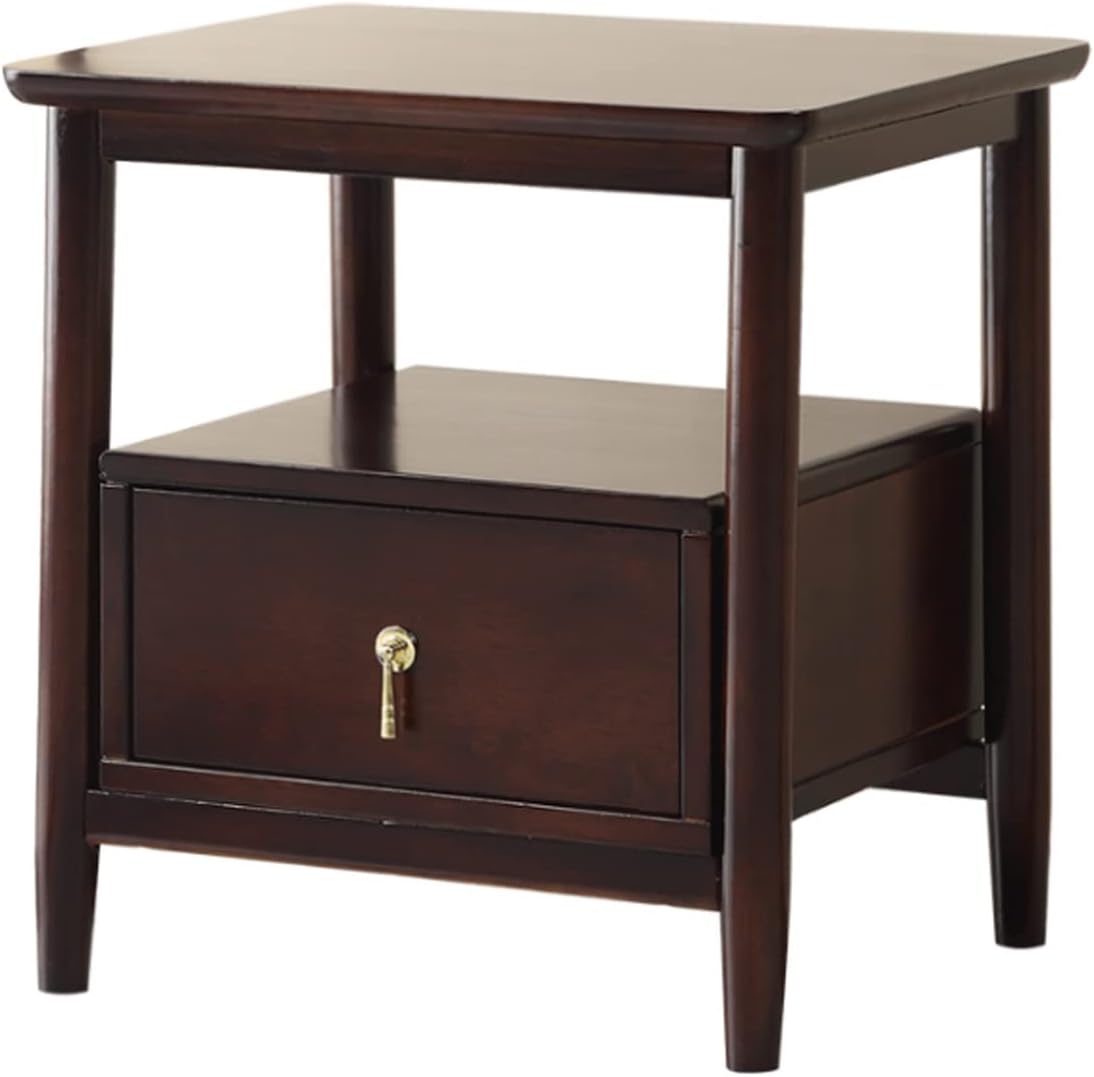 Light Luxury Nightstand, Minimalist Bedside Table with Drawer and Open Platform, Solid Wood Night Stands Side Table, Storage Cabinet Corner Tables Bedroom Furniture