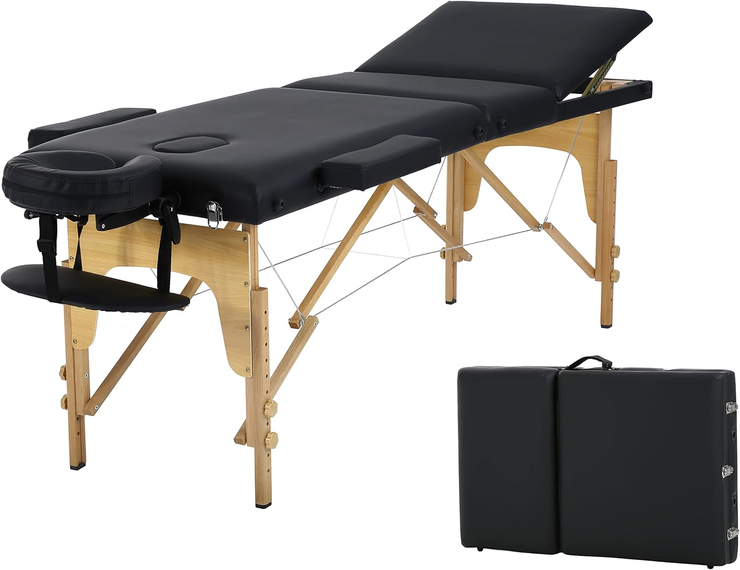 Massage Tables Portable Lash Bed 73 in Long 28 in Wide Tattoo Table, Height Adjustable Portable Spa Bed, 3 Folding Chiropractic Table w/Carry Case/Face Cradle/Hand Pallet for Physical Therapist