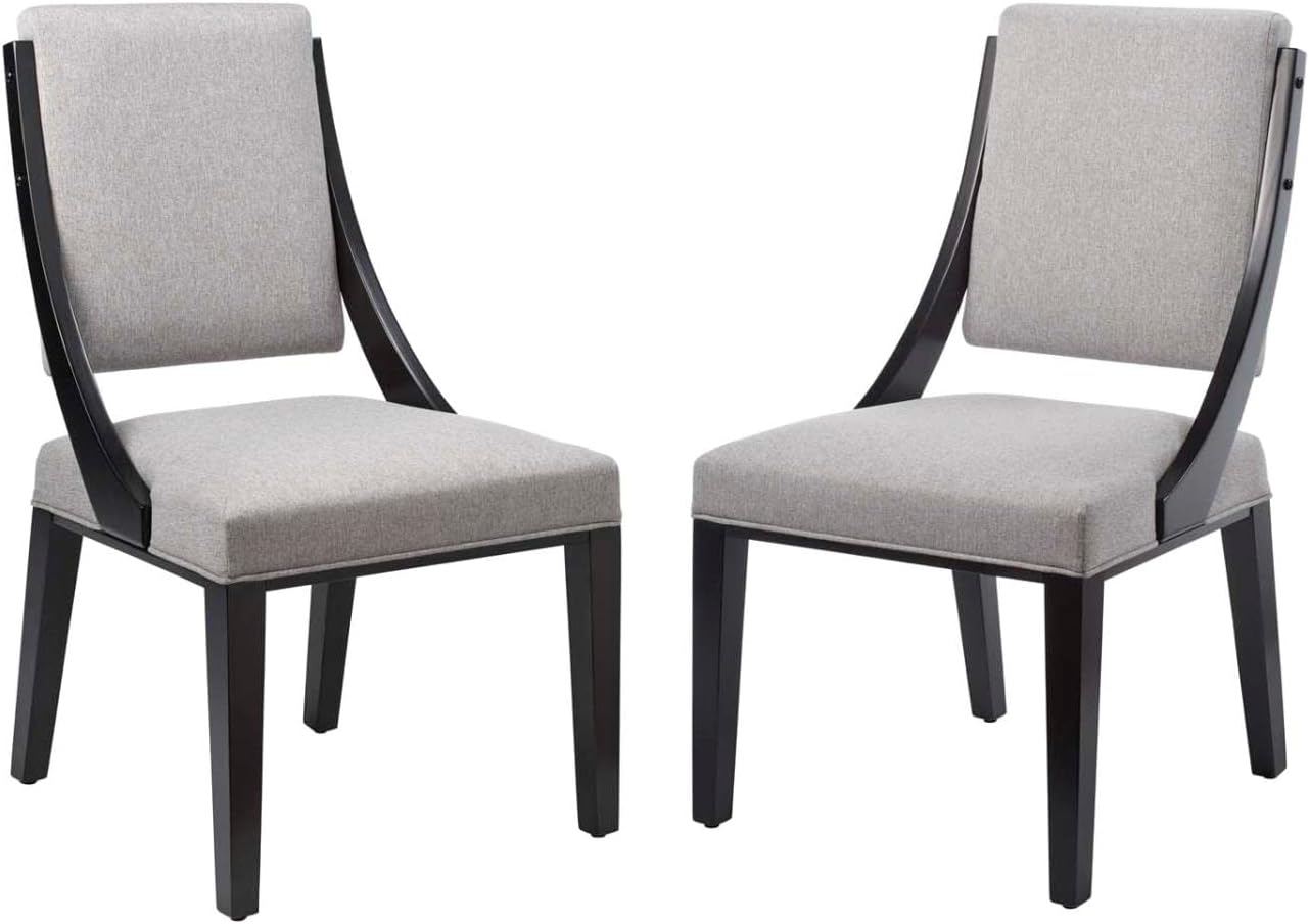 Modway Cambridge Solid Wood and Fabric Dining Chairs in Light Gray (Set of 2)