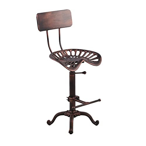 Diwhy Industrial Design Metal Adjustable Height Backrest Chair Vintage Tractor Saddle Bar Stool Copper