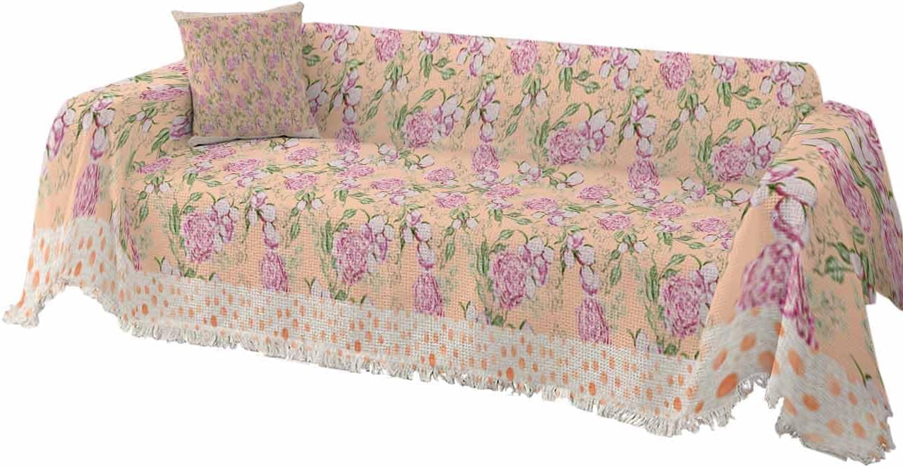Floral Pink Cover Couch Covers for 3 Cushion Couch Throw Couch Cover with Tassel Soft Slipcover Watercolor Flowers Leaf Dot Texture Orange on Burlap Couch Furniture Protector for Dog Pet 71