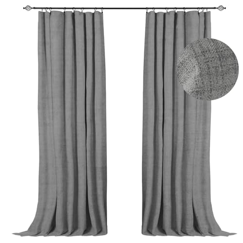 100% Blackout Shield Linen Blackout Curtains 96 Inches Long 2 Panels Set, Clip Rings/Rod Pocket Blackout Curtains, Black Out Curtains & Drapes for Bedroom, 50 inches Wide Each Panel, Beige White