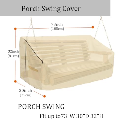 Porch Swing Cover 73 Inch Waterproof 600D Oxford Hanging Outdoor Swing Cover All Weather Protected Swing Covers for Outdoor Furniture (Beige, 73x30x(32-24) Inch)