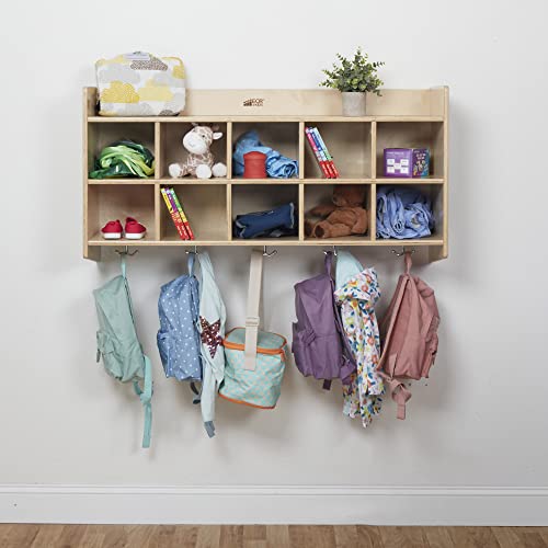 ECR4Kids 10-Section Hanging Coat Locker with Shelf , Classroom Storage, Natural