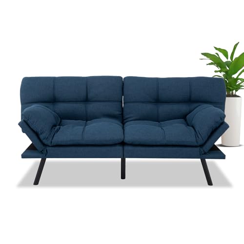 MUUEGM Futon Sofa Bed Couch Modern Linen Fabric Futon Convertible Sofa Bed Memory Foam Futon Couch Bed Sofa Couch Loveseat Sleeper Sofa for Compact Living Spaces,71'' x33''x31.5'',Dark Gray.