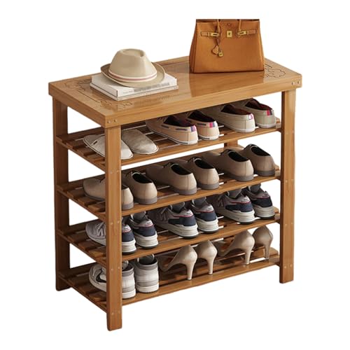 Bamboo Shoe Bench, Entryway Storage Bench with Wide and Smooth Seat, 4-Tier Shoe Rack Organizer Cabinet for Living Room, Bedroom, Mudroom, Closet and Garage