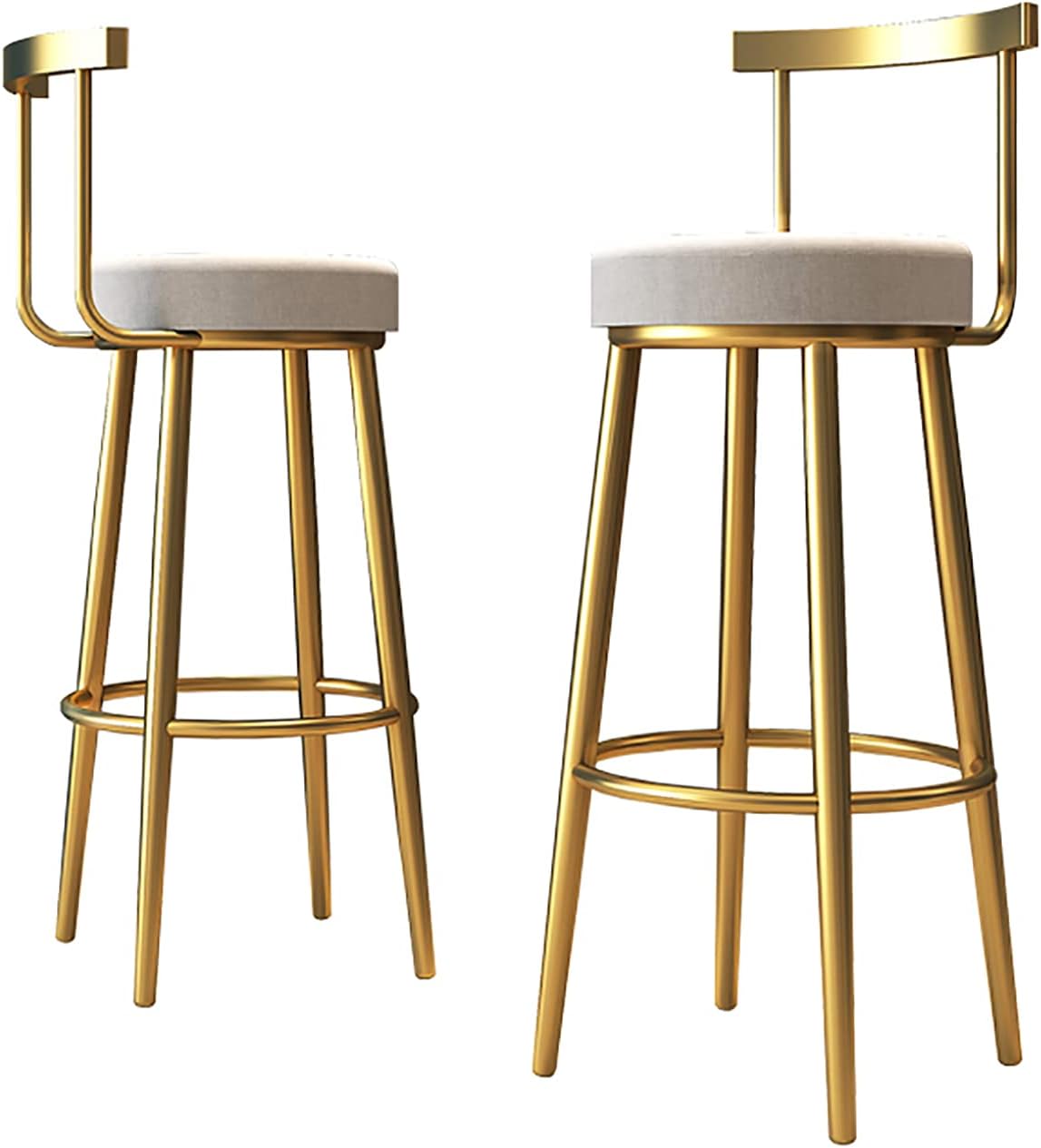 Nordic Set of 2 Bar Stools, Barstool with Back Rest and Gold Legs Counter Height Barstools for Kitchen Coffee Shop Bar Home Balcony Dining Room Furniture