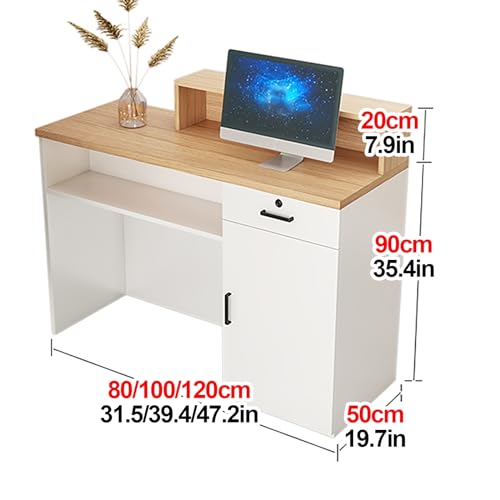 Reception Room Tables with LED Lights, Checkout Counter Desk, Front Counter Desk with Lockable Drawers, Modern Large Counter Table, for Salon Store Shop Clinic Office Retail Lobby Beauty (B 1)