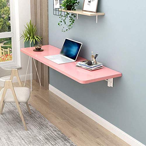 Folding Wall Mounted Drop-Leaf Table,Space Saving,Floating Cafe Dining Table with Shelves,Home Office Living Room Bedroom Hanging Computer Desk,Wooden Bookshelf Bar Tables,Pink(40x40cm/16x16